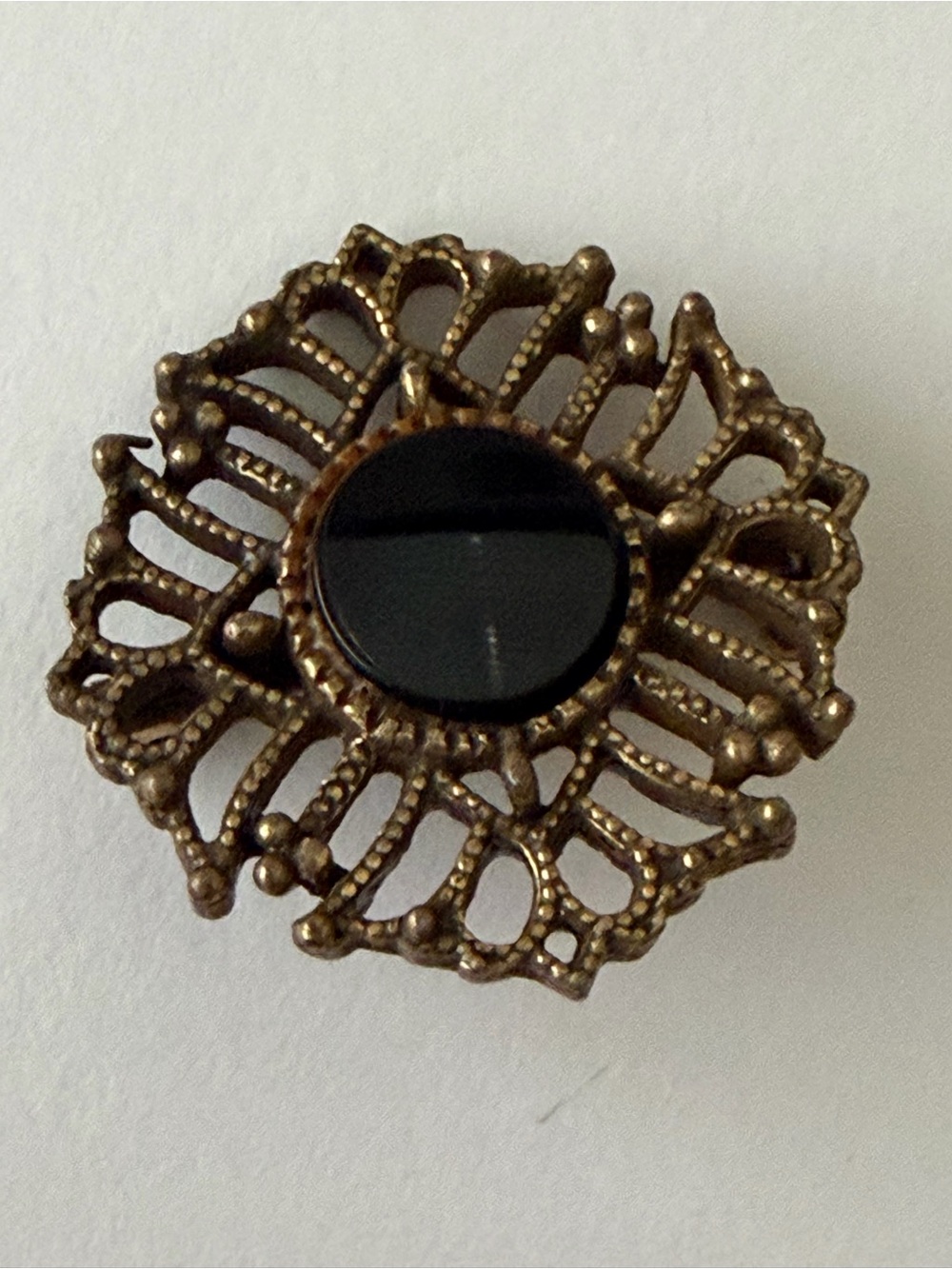 LG Lind Gal Vintage Victorian Style Filigree Brooch with round black stone